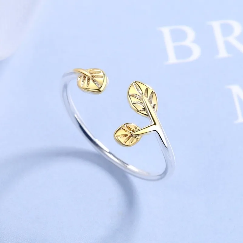 Ring Female Japanese And South Korean Style Simple Branch Golden Leaf Open Ring Artistic Single Ring Female Eh324