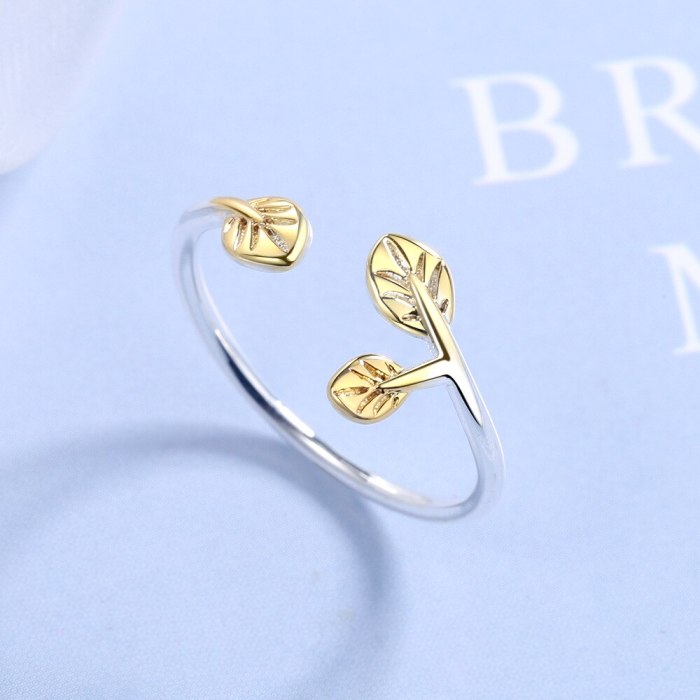 Ring Female Japanese And South Korean Style Simple Branch Golden Leaf Open Ring Artistic Single Ring Female Eh324