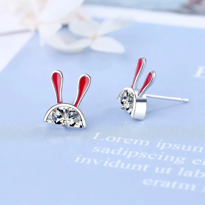 Ear Stud Women's Korean-Style Sweet Little Bunny Ear Stud Elegant Curved Moon Earringss Ed878