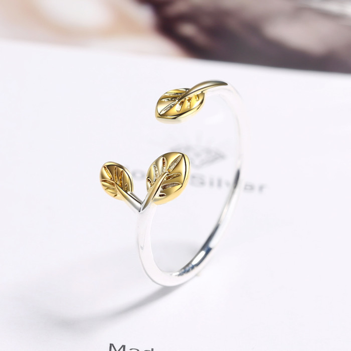 Ring Female Japanese And South Korean Style Simple Branch Golden Leaf Open Ring Artistic Single Ring Female Eh324