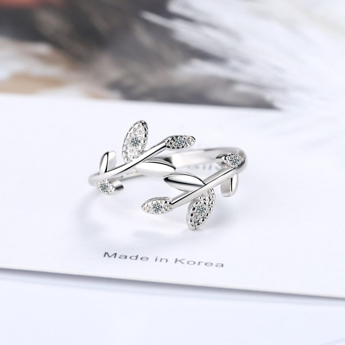 Ring Women's Korean-Style Elegant Hipster Open Diamond Set Rattan Leaf Ring Ring Xzr326