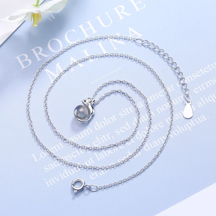 Cute Mini Mouse Pendant Necklace Natural BlueRay Moonstone Year Of The Rat Short Clavicle Chain 498