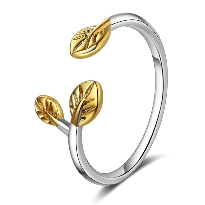 Ring Female Japanese And South Korean Style Simple Branch Golden Leaf Open Ring Artistic Single Ring Female Eh324