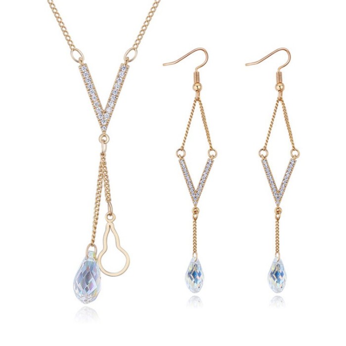 V word crystal drop jewelry set s25917