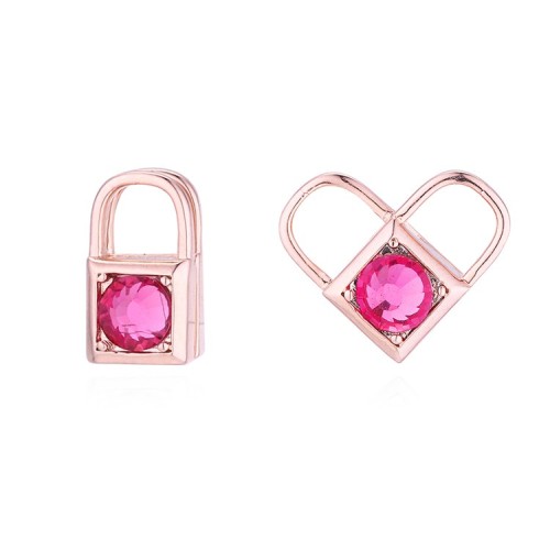 Heart lock asymmetric earrings