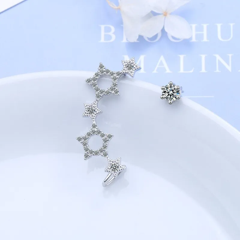 Korean-Style Cutout Five-Pointed-Star Asymmetric Ear Stud Female Sweet Diamond Set Ear Clip Gothic Ed882