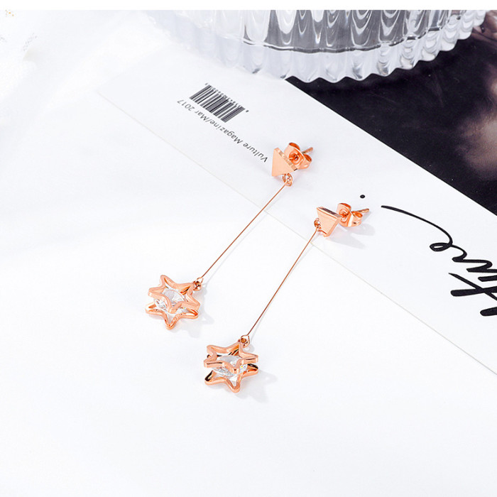 Ornament Star Ear Pendant Women's Cool Temperament Stainless Steel Five-Pointed Star All-match Earrings Gb583