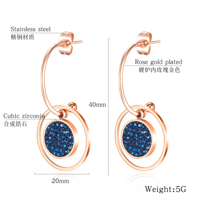 Cross-Border Women's Simple and Exquisite round Ring Earrings Titanium Steel Rose Gold Ear Stud Gb577