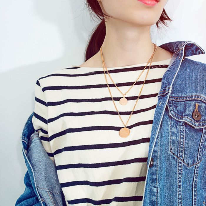Japanese Korean Women's Cool Double-Layer Stainless Steel round Brand Cool Pendant Temperament Geometric Necklace Gb1621