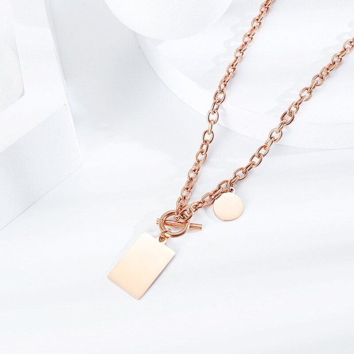 Necklace Stainless Steel Female OT Clip Jewelry Can Carve Writing Pendant Hip Hop Fashion Geometric Square Round Necklace Gb1634
