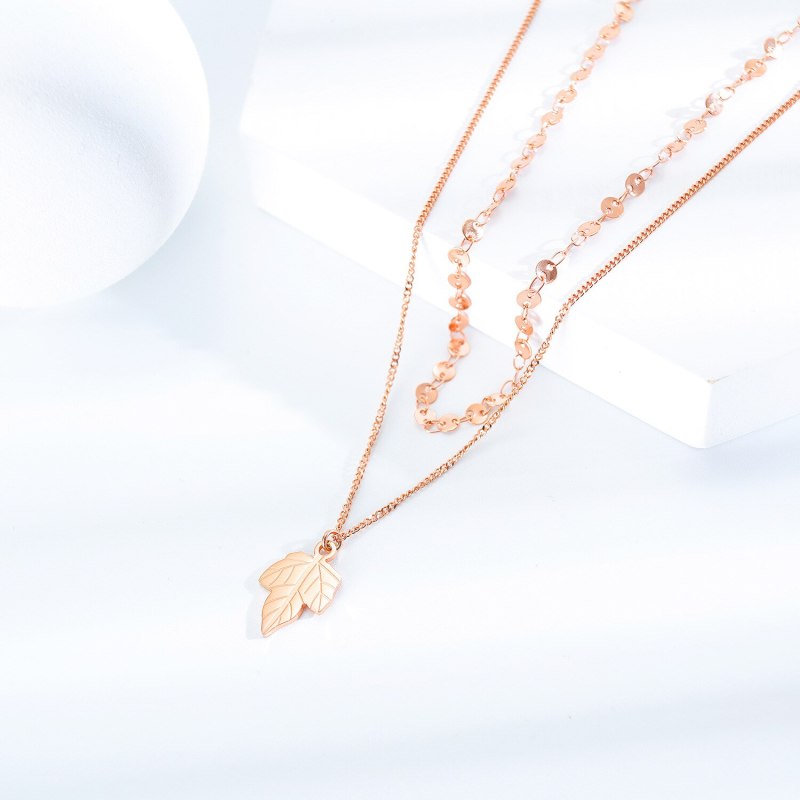 Hot Non-Mainstream Design Double-Layer Stainless Steel Maple Leaf Pendant Necklace Chains Necklace Women Chain Necklace 1622