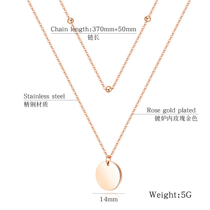 Europe Ornament Classic Double Small Ball Bead Chain Smooth round Plate Pendant Women's Stainless Steel Necklace Gb1655