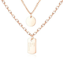 Japan and South Korea New Cool Hip-hop Multi-Layer Women's Simple round Card Square Pendant Stainless Steel Necklace Gb1637