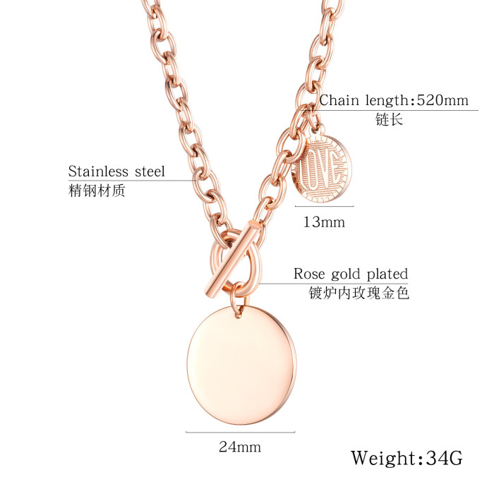 Korean Style New Fashion Love round Brand Clavicle Necklace T-Shaped Buckle Stainless Steel Necklaces Gb1633
