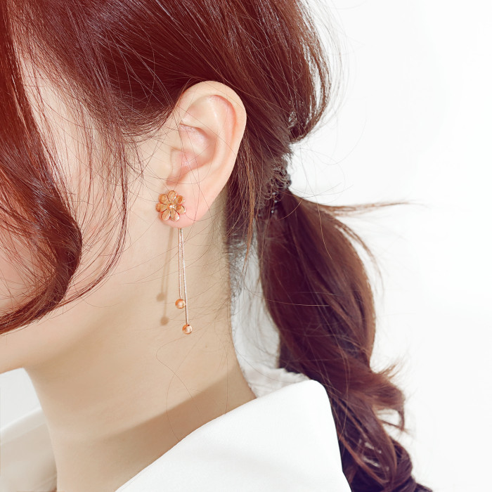Earrings South Korea Mori Girl Line Flower Tassel Ear Stud Ear Pendant Women's All-match Long Ear Stud Popular Ornament Gb569