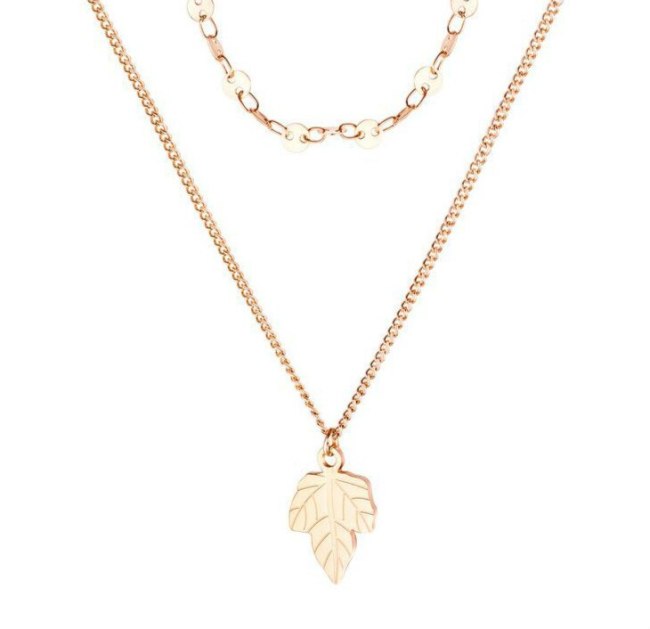 Hot Non-Mainstream Design Double-Layer Stainless Steel Maple Leaf Pendant Necklace Chains Necklace Women Chain Necklace 1622