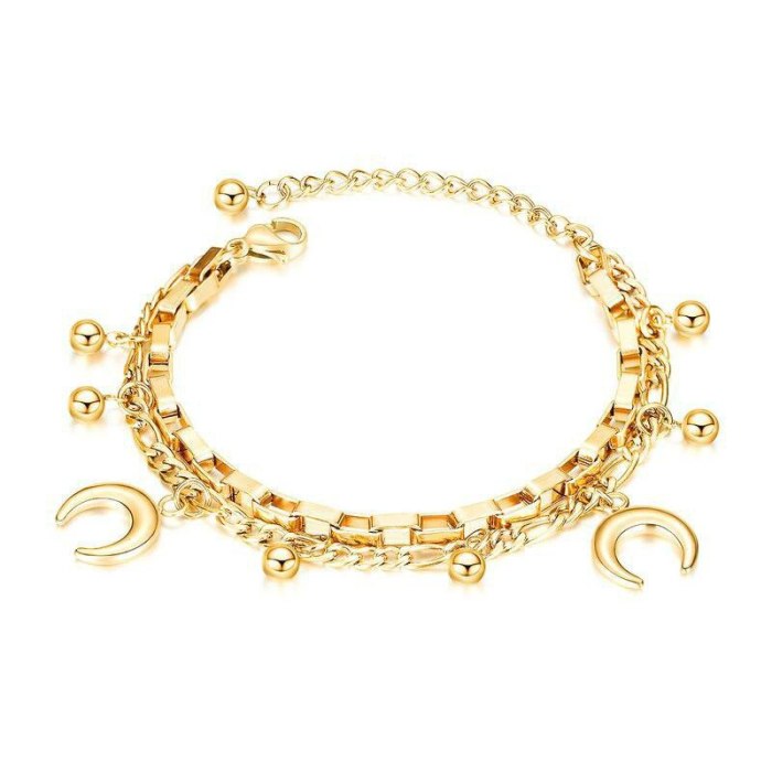 Factory Direct Fashion Multi-Layer Stainless Steel Cool Bead Moon Bracelet Female  women bracelet gb1060