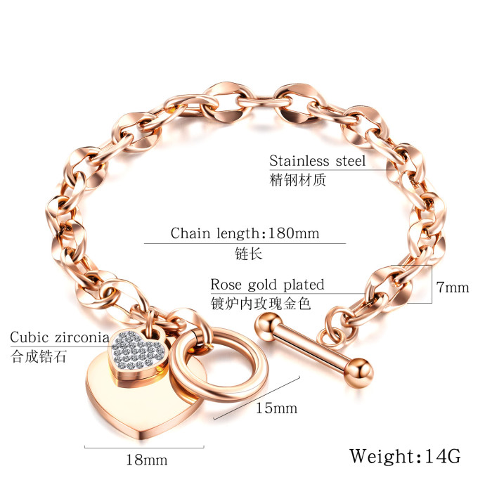 European Fashion Lovely Stainless Steel Bracelet Rose Gold Plated Otbuckle Titanium Steel Women's Bracelet Gb1012