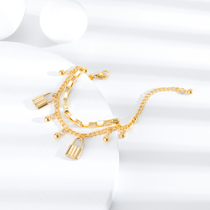 Simple Multi-Layer Bracelet Fashion Cool round Lock Stainless Steel Ornament Bracelet  charm bracelet gb1059