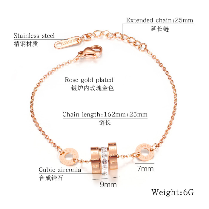 Korean Fashion Stainless Steel Bracelet Roman Numeral Diamond Set Bracelet Female Ins Titanium Steel Bracelet Jewelry Gb1065