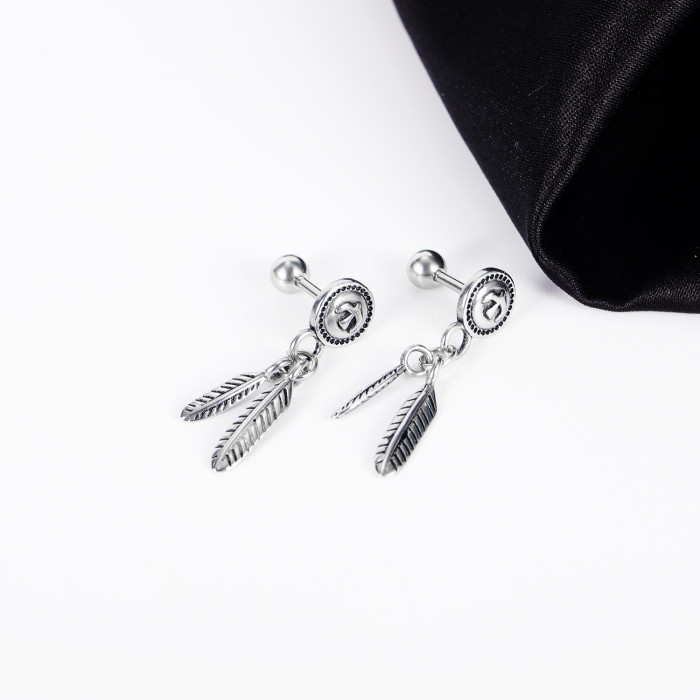 European and American Classic Popular Stainless Steel Leaf  Dangle Earrings All-match Peace Pigeon Men and Women Earrings Gb587