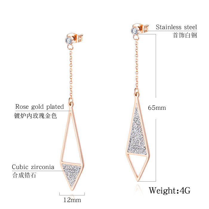 Japanese and Korean Fashion Ear Stud Titanium Steel Women's Ear Studs Zircon Diamond  Earrings All-match Drop Earrings Gb532