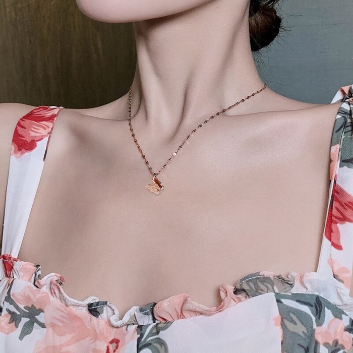 New Korean-Style Double-Layer Frosted Butterfly Pendant Rose Gold Clavicle Chain Female Fashion Stainless Steel Necklace Gb1665