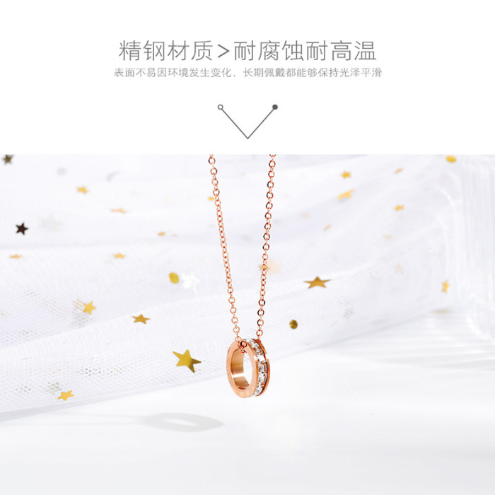 Korean Style New Circle Rose Gold Clavicle Chain Roman Numeral Geometric Necklace Female Simple All-match Pendant Gb1662