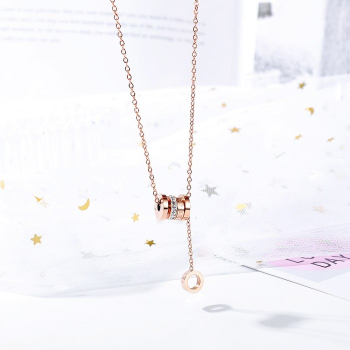 Factory Direct Slim Waist Roman Numeral Ring Pendant Japanese and Korean Fashion Stainless Steel Women Necklaces Gb1647