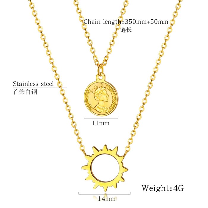 Japanese and Korean-Style Double Ring Pendant Women's Simple Temperament Chain Necklace Titanium Steel Clavicle Chain Gb1565