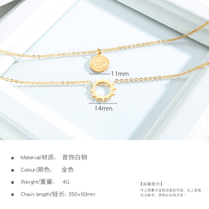 Japanese and Korean-Style Double Ring Pendant Women's Simple Temperament Chain Necklace Titanium Steel Clavicle Chain Gb1565