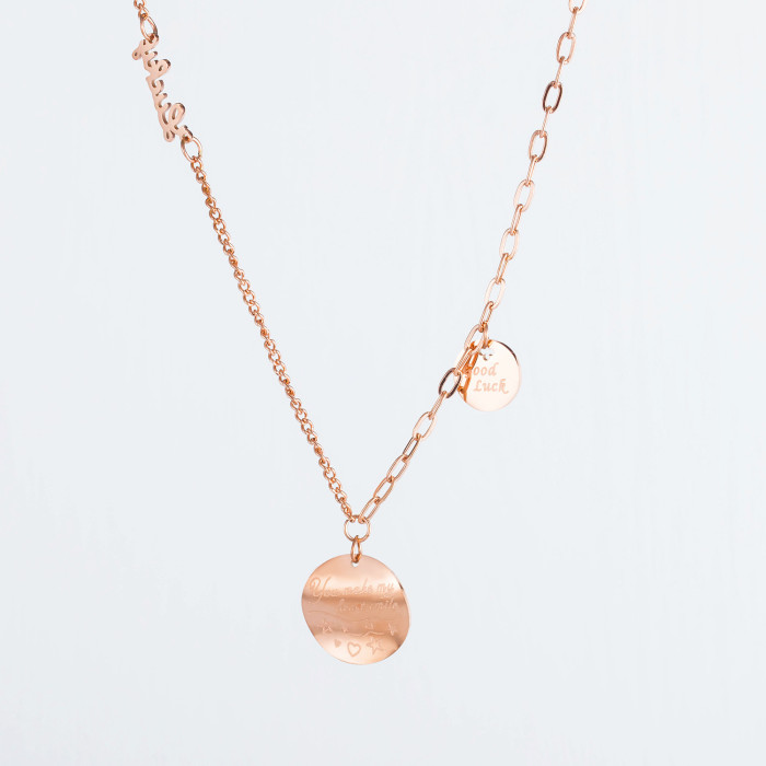 Korean-Style Small Golden Bean Pendant Simple Clavicle Chain Titanium Steel Fashion Women round Luck Necklace Gb1635