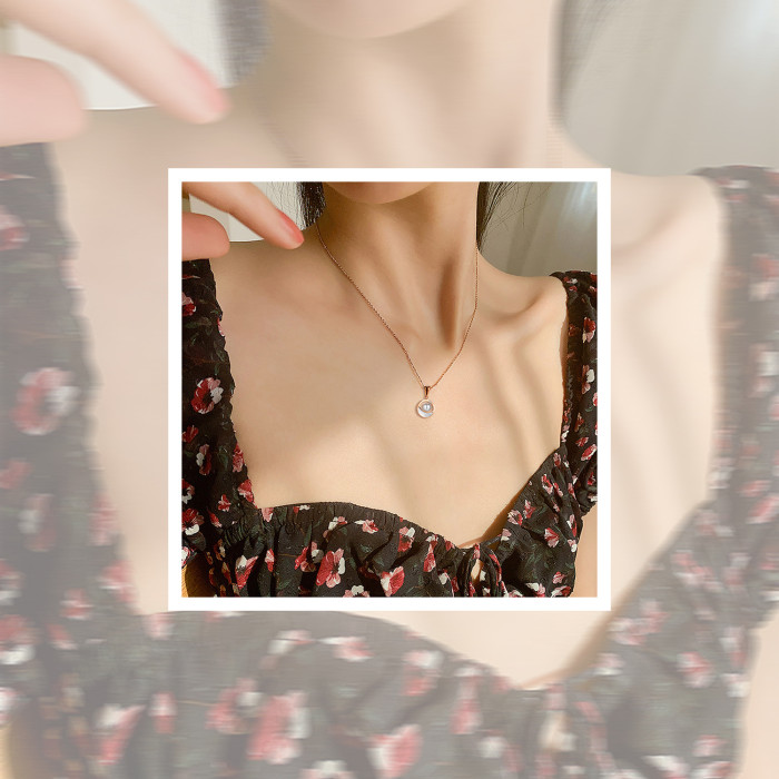 Korean Version Personality Pearl Oysters Shellfish Titanium Steel Necklace Female Simple Fashion Clavicle Chain Gb1666