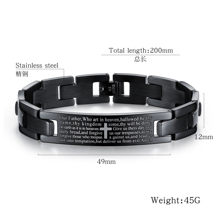 Jewelry Wholesale Fashion Cross Bible Stainless Steel Bracelet Black Men's Titanium Steel Bracelet Gifts Gb1050