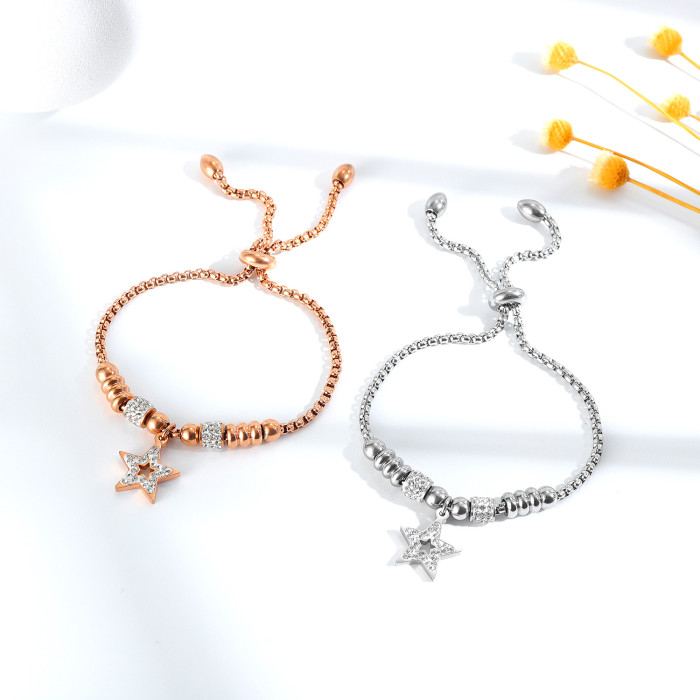 Fashion Hollow Beads Star Bracelet Adjustable Bracelet Women Gifts Rose Gold Plated Titanium Bracelet Gb1052