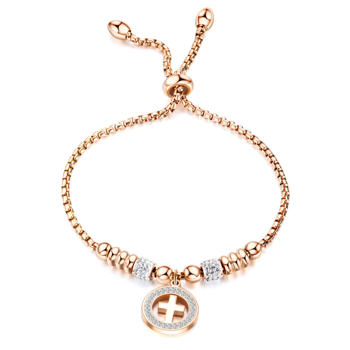 European and American Titanium Ornament Rose Gold Cross Bracelet Adjustable Fashion Women Girls Bracelet Gifts Gb1053