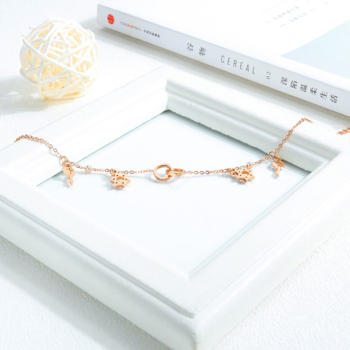 New Summer KoreanFashion Simple Women Rose Gold Plated Jewelry Double Ring Six-Pointed Star Titanium Steel Anklet Gb091