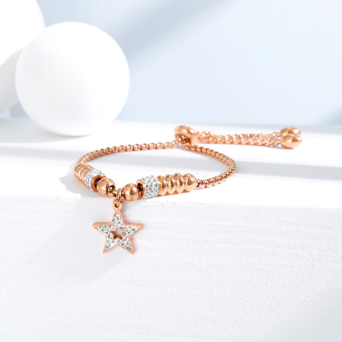 Fashion Hollow Beads Star Bracelet Adjustable Bracelet Women Gifts Rose Gold Plated Titanium Bracelet Gb1052