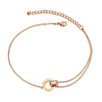 Hot Selling Titanium Ornament Women's Rose Gold Double Ring Zircon Stainless Steel Anklets Gifts for Women Gb081