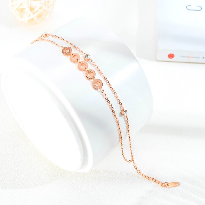 Hot Jewelry Korean-Style Simple Roman Numeral Circle Foot Chain Titanium Steel Rose Gold-Plated Women's Anklet Gb097