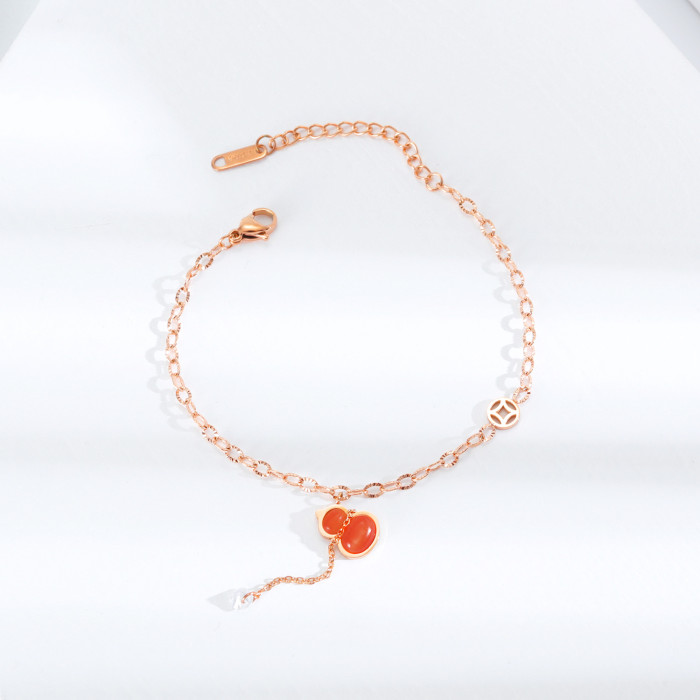 Wholesale Korean-Style Fashion Design Stainless Steel Anklet Fashion Gourd Artificial Stone Accessories Women Anklet Gb100