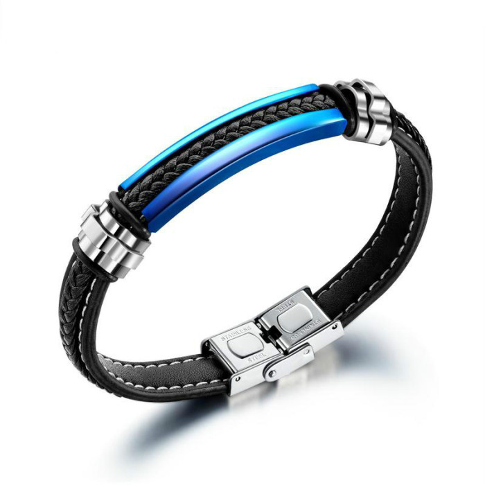 European  Fashion Simple Leather Titanium Steel Bracelet Men's Retro Stainless Steel Bracelet Bangles Gb1359