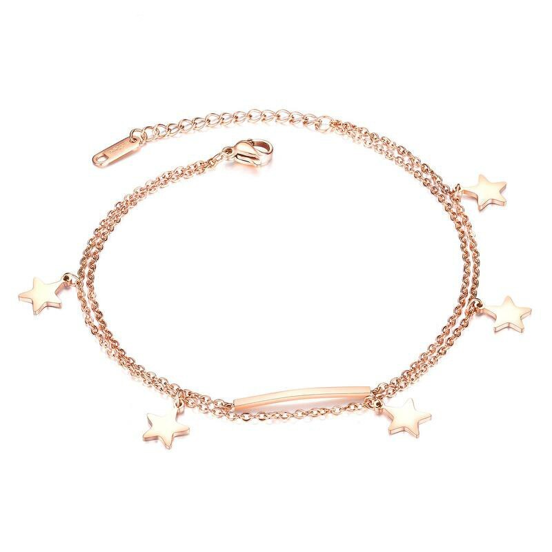 Fashion Five-Pointed Star Anklets Rose Gold-Plated Girlfriends Double-Layer Foot Chain Titanium Steel Women's Anklet Gb096