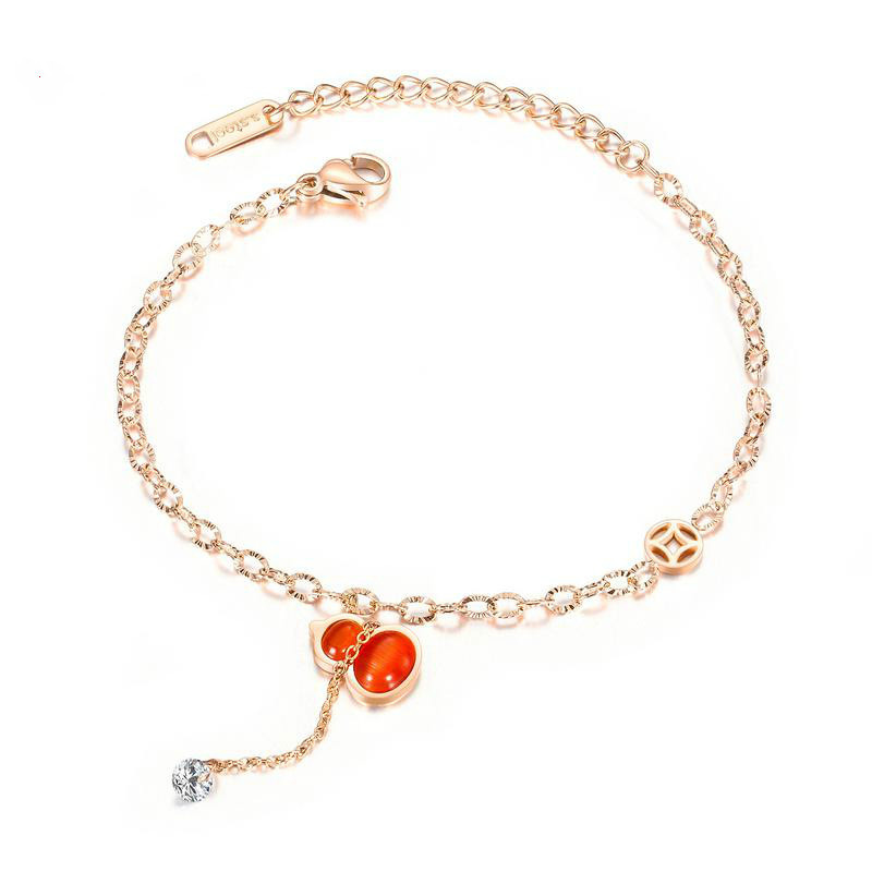 Wholesale Korean-Style Fashion Design Stainless Steel Anklet Fashion Gourd Artificial Stone Accessories Women Anklet Gb100