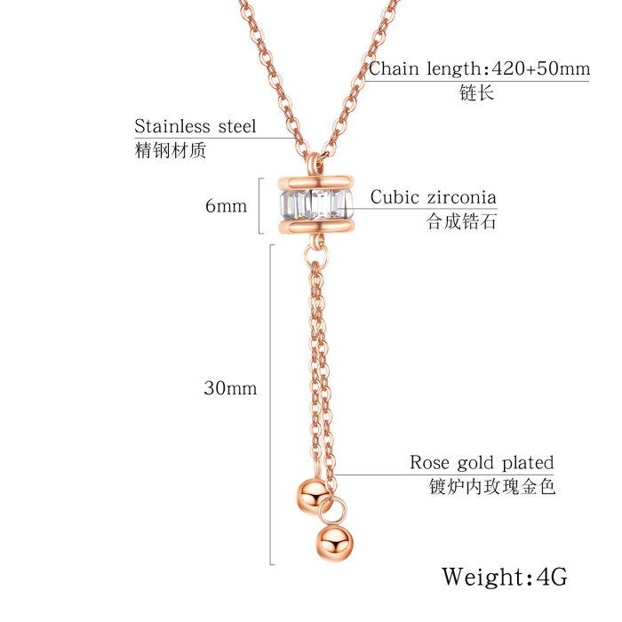 Titanium Ornament Japanese and Korean Necklace Cylindrical Lucky Beads Tassel Women Necklace Stainless Steel Pendant Gb1618