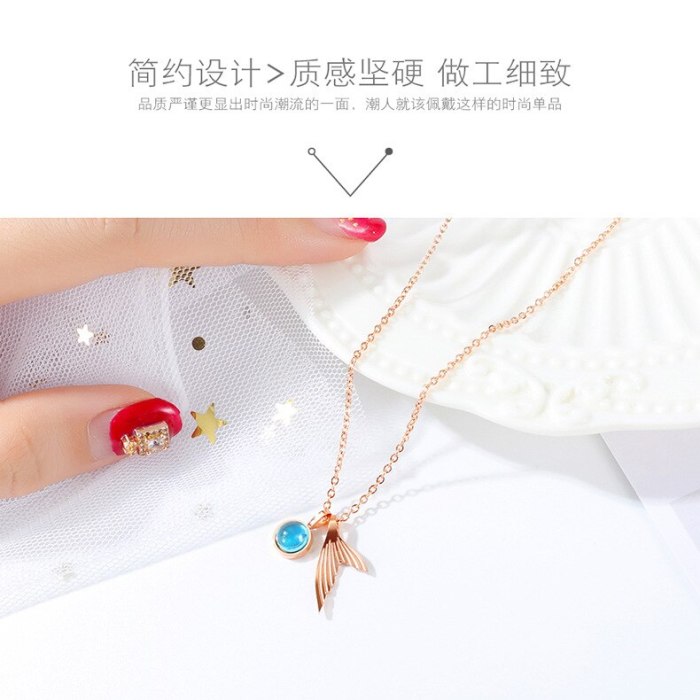 Ornament Wholesale Fashion Crystal Fishtail Pendant Clavicle Chain Temperament Stainless Steel Women Necklaces Gb1646