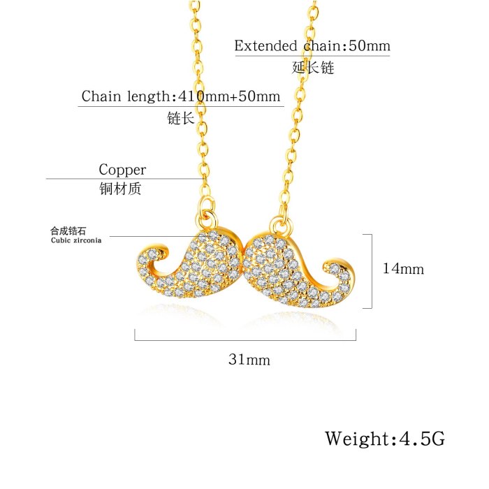 New Micro-Inlaid Zircon Beard Necklace Women's European and American Fashion Copper Gold-Plated Women Necklace Gb714