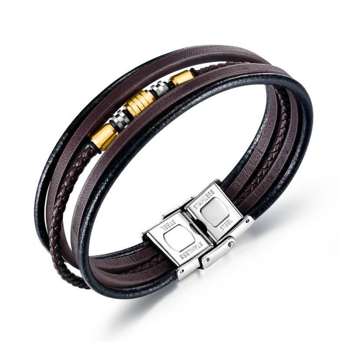 European and American Fashion New Hand-Woven Multi-Layer Leather Bracelet Titanium Steel Men's Leather Bracelet Bangle Gb1374