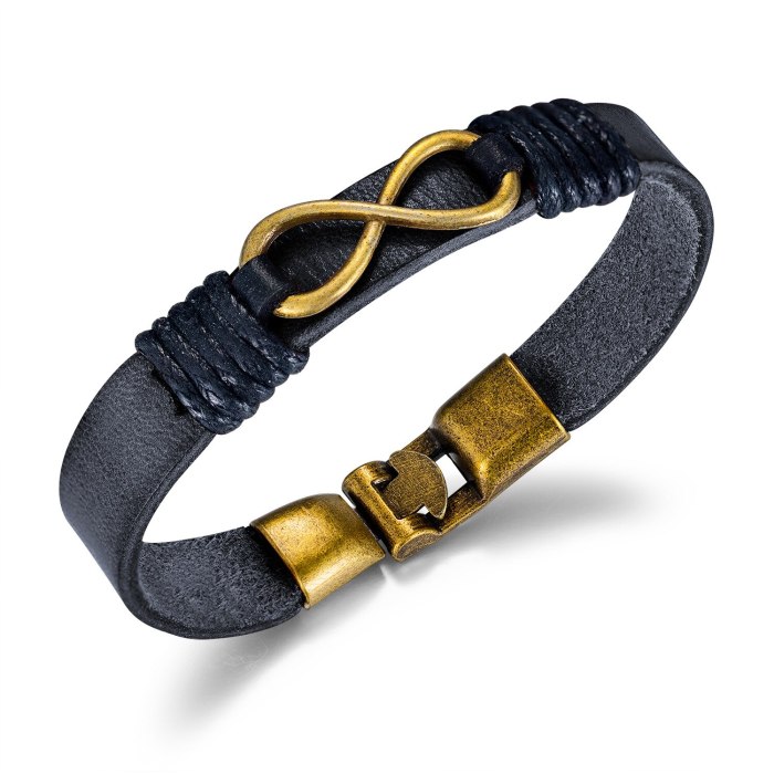 European and American New Bracelet Wholesale Fashion Retro Stylish Hand Jewelry Men's Alloy Leather Rope Bracelet Bangle Gb1395