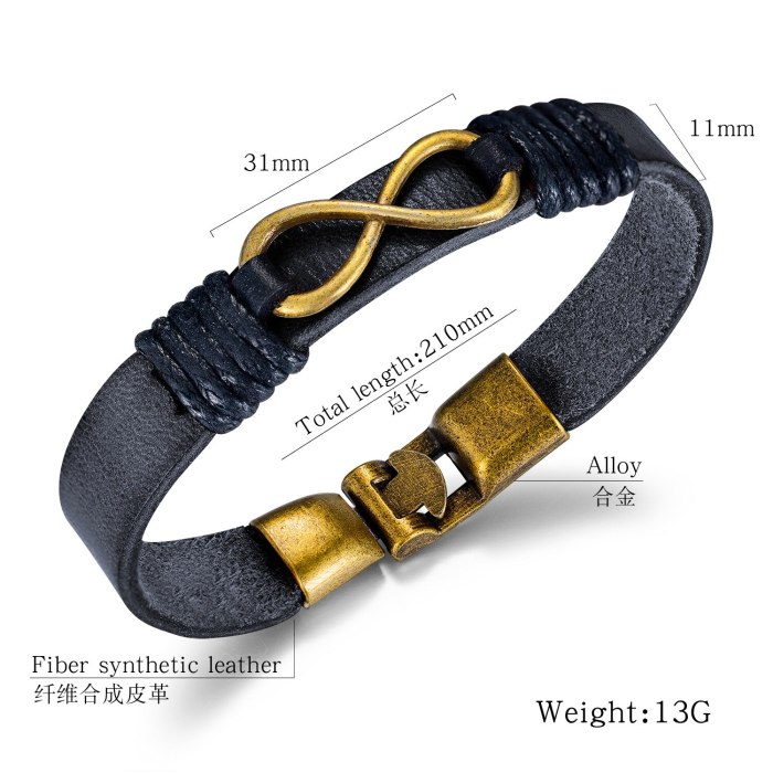European and American New Bracelet Wholesale Fashion Retro Stylish Hand Jewelry Men's Alloy Leather Rope Bracelet Bangle Gb1395